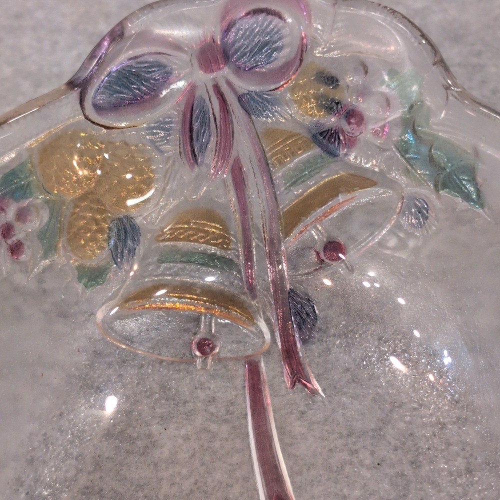 Mikasa Celebrations Holiday Bells Colored Glass Oval Basket Christmas Handle - Picture 6 of 10